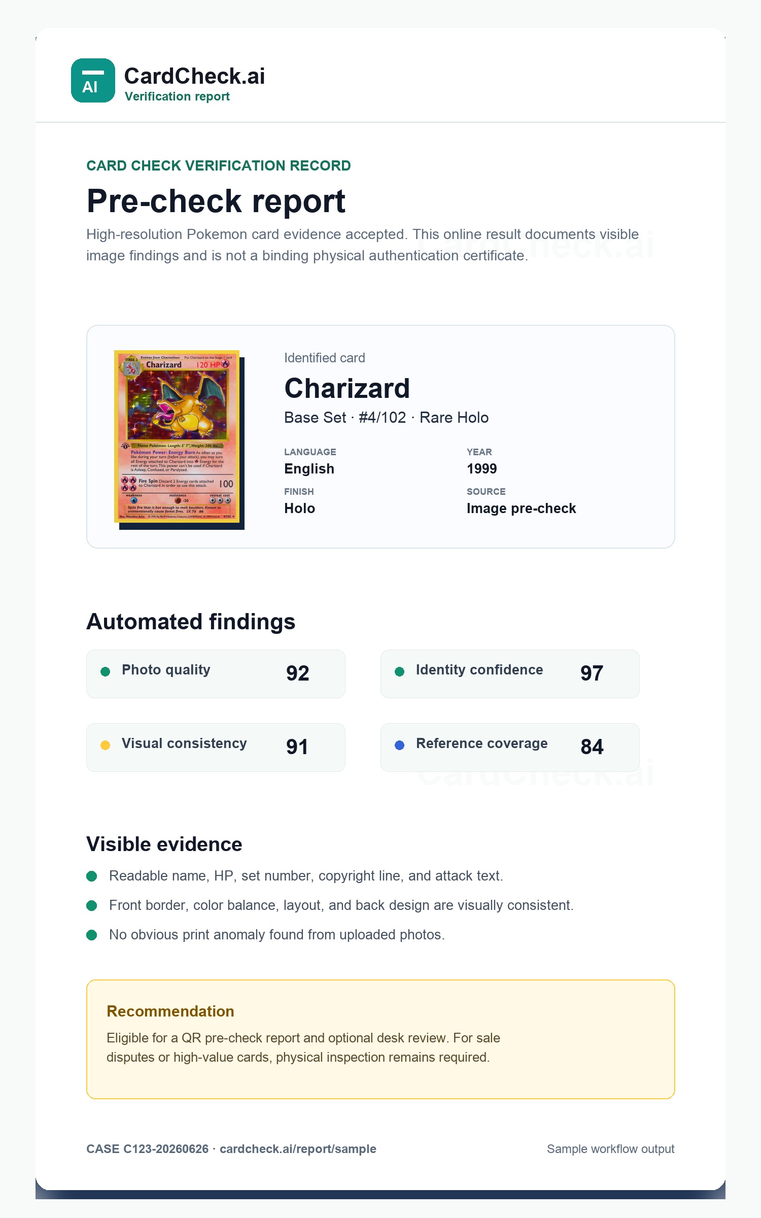 CardCheck report sample