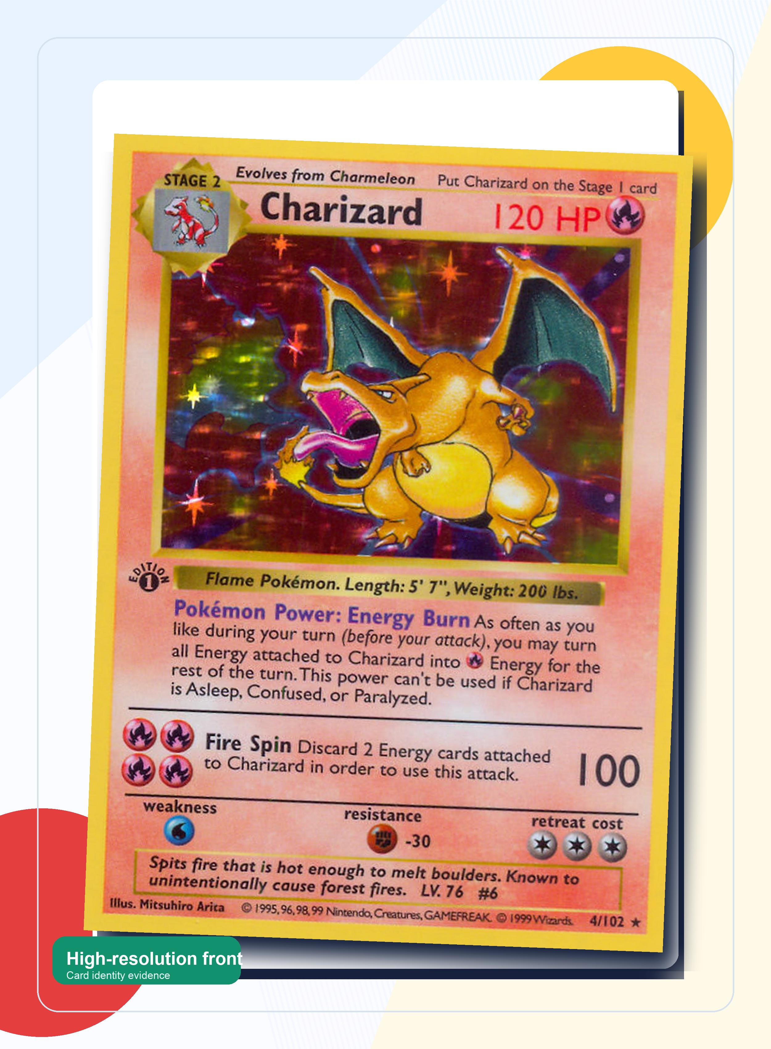 High-resolution Charizard card front photo for pre-grading